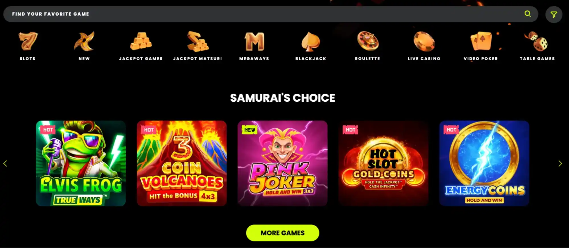 spin samurai games